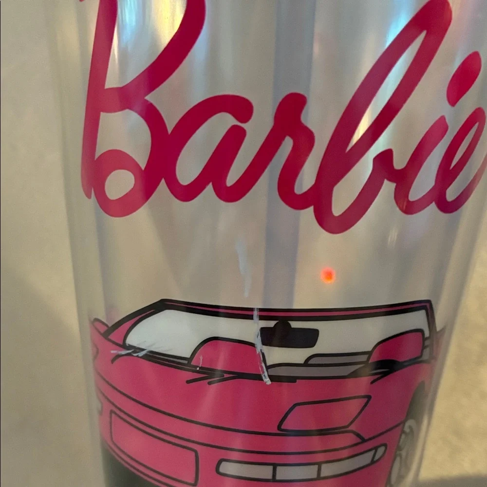 Barbie Pink and Clear Tumbler with Straw & sparkles. NWOT